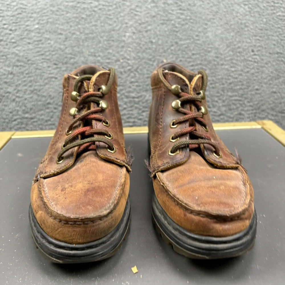 Eastland Mens 7.5 M Brown Leather Moc Toe Lug Sole Ankle Boots Vintage USA‎
